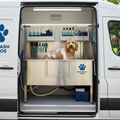 Dog enjoying a mobile bath and blow-dry at home with Pawradise mobile pet grooming in Lake Worth, FL