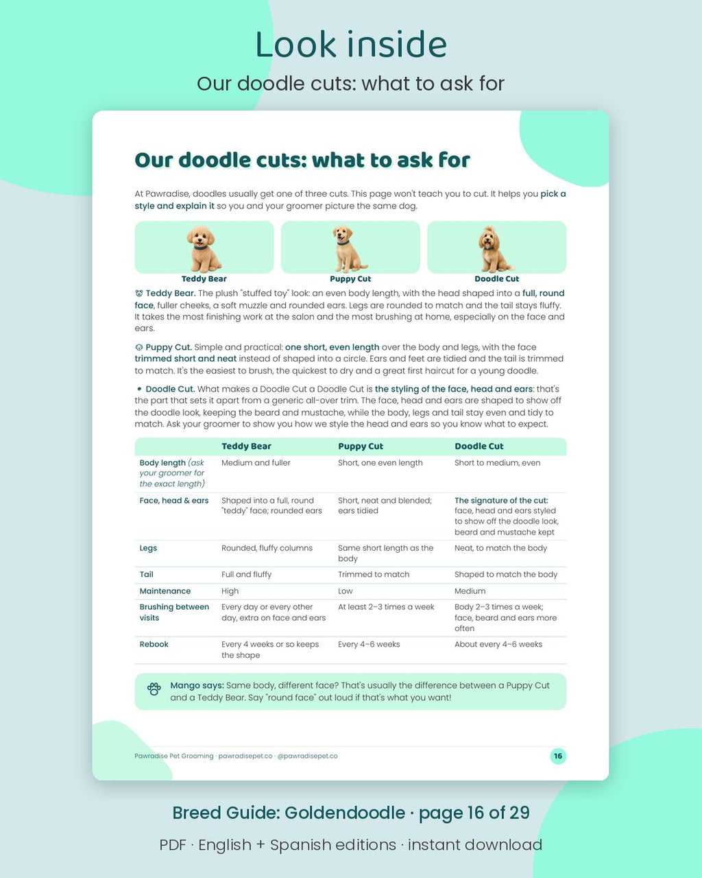 Look inside Mango's Breed Guide: Goldendoodle: Our doodle cuts: what to ask for (page 16 of 29)
